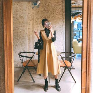 Plunge-neck Sleeveless Long Flare Dress