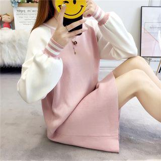 Contrast Trim Balloon-sleeve Knit Dress