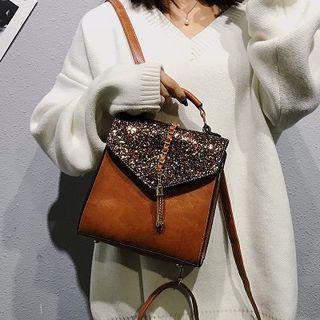 Sequined Tasseled Faux Leather Backpack