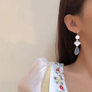 Flower Drop Earring 1 Pair - Flower Drop Earring - Blue & White - One Size