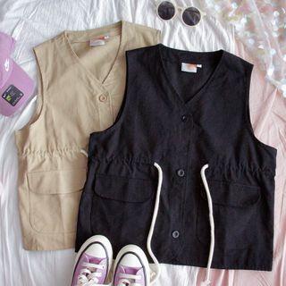 Drawstring-waist Single-breasted Vest