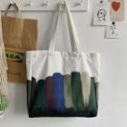 Color Block Canvas Tote Bag White & Dark Green - One Size