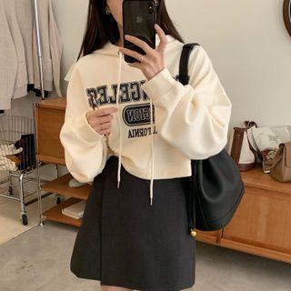 Lettering Print Hoodie / Mini A-line Skirt / Set