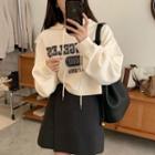 Lettering Print Hoodie / Mini A-line Skirt / Set