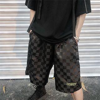 Lettering Checkered Wide Leg Shorts