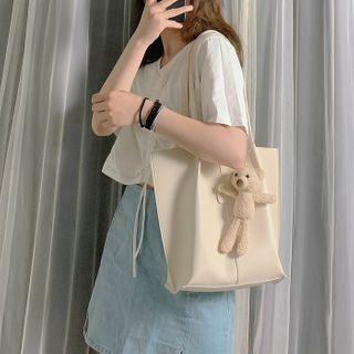 Chenille Bear Faux Leather Tote Bag