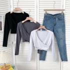 Details Deep V-neck Wrapped Crop T-shirt In 6 Colors