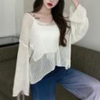 Long-sleeve Sheer Knit Top / Camisole Top / Set
