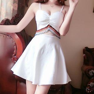 Spaghetti Strap Fringed Trim Mini A-line Dress