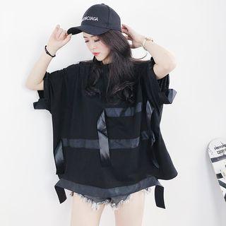 Elbow-sleeve Oversized Strapped Top