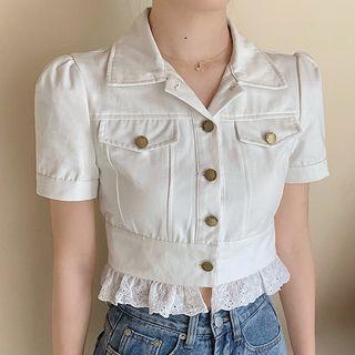 Short-sleeve Lace Trim Cropped Shirt