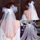 Floral Embroidered Faux Pearl Wedding Veil White - One Size