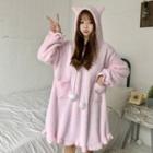 Cat Ear Hooded Pompom Long-sleeve Sleep Dress