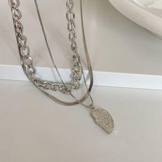 Set Of 3: Necklace Set Of 3 - Silver - One Size