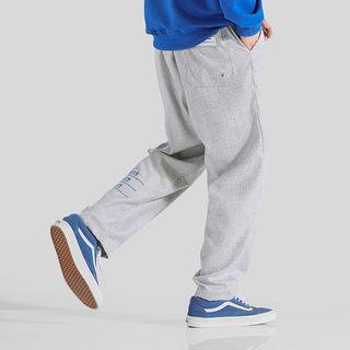 Plaid Lettering Straight-cut Pants