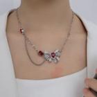 Rhinestone Ribbon Necklace Necklace - Silver - One Size