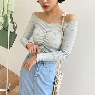 Off-shoulder Ruched Floral Top