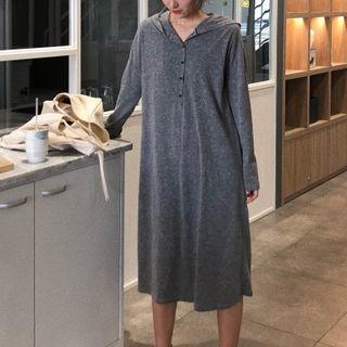 Hood Long-sleeve Midi Dress