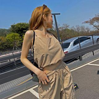 Sleeveless Drawstring-hem Nylon Top
