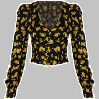 V-neck Rose Print Chiffon Shirt