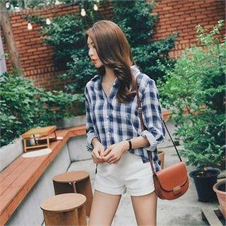 Stripe-lining Plaid Shirt