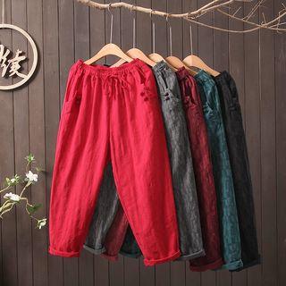 Frog Buttoned Textured Harem Pants