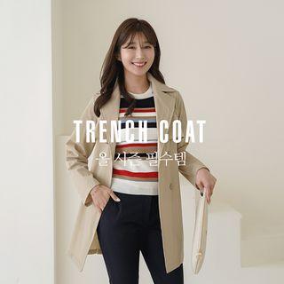 Tab-sleeve Double-breasted Trench Coat With Sash