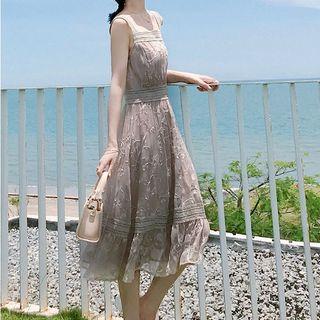 Sleeveless / Elbow-sleeve A-line Chiffon Midi Dress