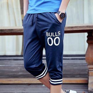 Drawstring-waist Lettering Cropped Pants
