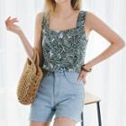 Sleeveless Button-front Patterned Top