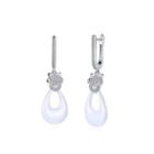 925 Sterling Silver Elegant Cat Water Drop Earrings With White Ceramic And Austrian Element Crystal Silver - One Size