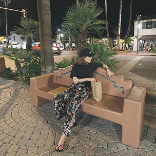 Band-waist Floral Straight-cut Pants
