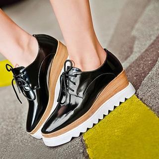 Genuine Leather Lace-up Wedges