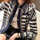 Striped Knit Cardigan Blue - One Size