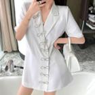 Short-sleeve Rhinestone Bow Mini Sheath Dress