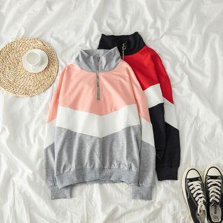 Half-zip Color Block Stand Collar Pullover