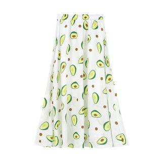 Avocado Print A-line Midi Skirt