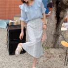 Short-sleeve Blouse / Floral Midi A-line Skirt