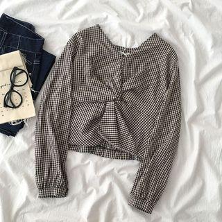 Twisted Plaid Blouse Gingham - Black & White - One Size