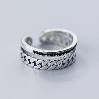 925 Sterling Silver Rhinestone Layered Open Ring S925 Silver - As Shown In Figure - One Size