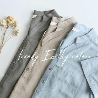 Open-placket Linen Blend Midi Shirtdress