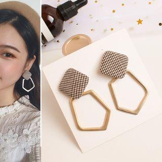 Houndstooth Square Geometric Alloy Hoop Dangle Earring