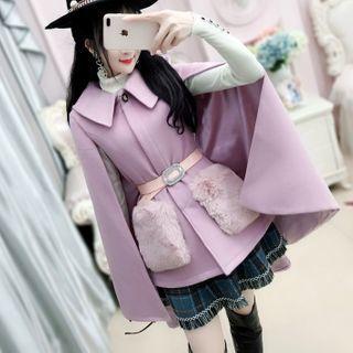 Faux Fur Panel Cape Coat