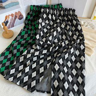 Argyle Slit-back Midi Skirt