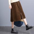 Corduroy Front Slit A-line Skirt