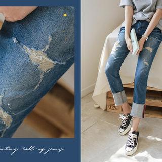Turn-up Hem Distressed Jeans