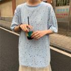 Star Print Mesh Panel Short-sleeve T-shirt