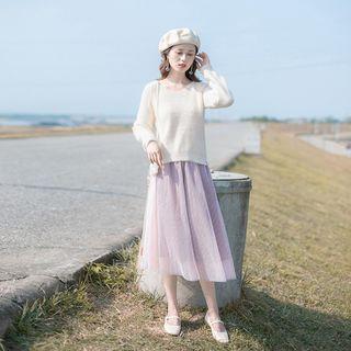 Set: Plain Sweater + Midi Mesh Skirt