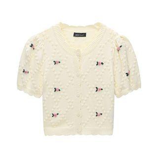 Short-sleeve Floral Cardigan Almond - One Size