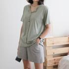 Open-placket Button-detail Top